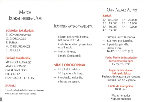 1991 programme: Soviet and Basque line-ups, inter-ikastola event and active-chess open